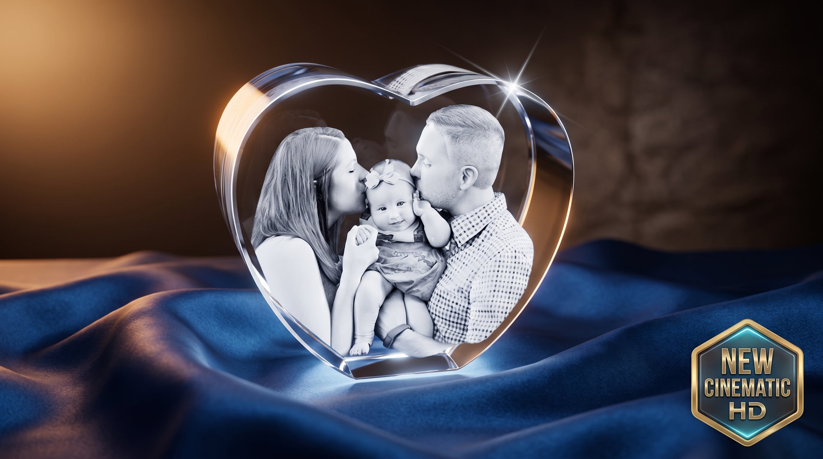 3D crystal heart engraved with a photo of a mother and baby, welcome baby keepsake gift