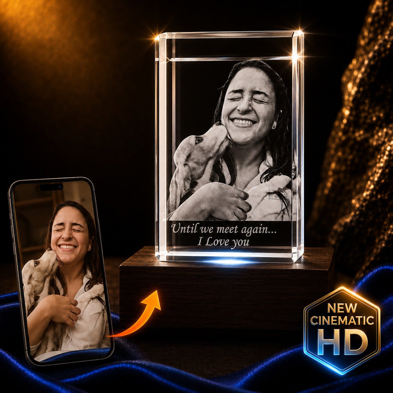 3D crystal rectangle keepsake – pet memorial photo engraving