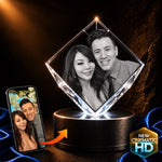 3D crystal corner diamond photo engraving – anniversary keepsake, gold-tone display | Crystal 3D Pix