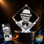 3D crystal corner diamond photo engraving – sympathy memorial keepsake, gold-tone display | Crystal 3D Pix