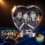 Crystal 3D Pix presents a 3D Crystal Heart featuring three grads, a HD badge, and an engraved sample photo.