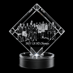 3D crystal corner diamond photo engraving – corporate award, gold-tone display | Crystal 3D Pix