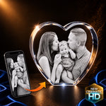 3D crystal heart photo engraving – baby keepsake, gold-tone display | Crystal 3D Pix