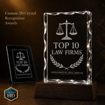 3D crystal notched rectangle (tall) photo engraving – corporate award keepsake, gold-tone display | Crystal 3D Pix