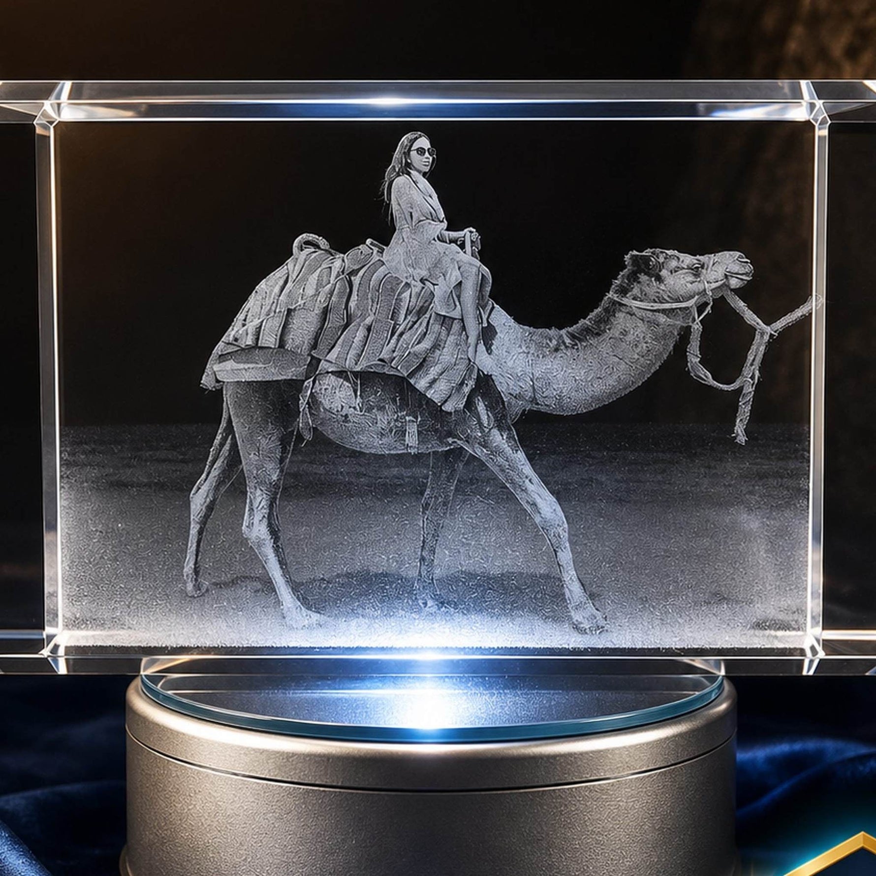 2D crystal plaque photo engraving – pet photo gift, gold-tone display | Crystal 3D Pix