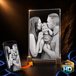 2D crystal tall plaque photo engraving – baby keepsake, gold-tone display | Crystal 3D Pix