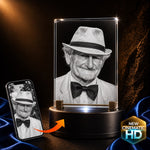 2D crystal tall plaque photo engraving – sympathy memorial keepsake, gold-tone display | Crystal 3D Pix