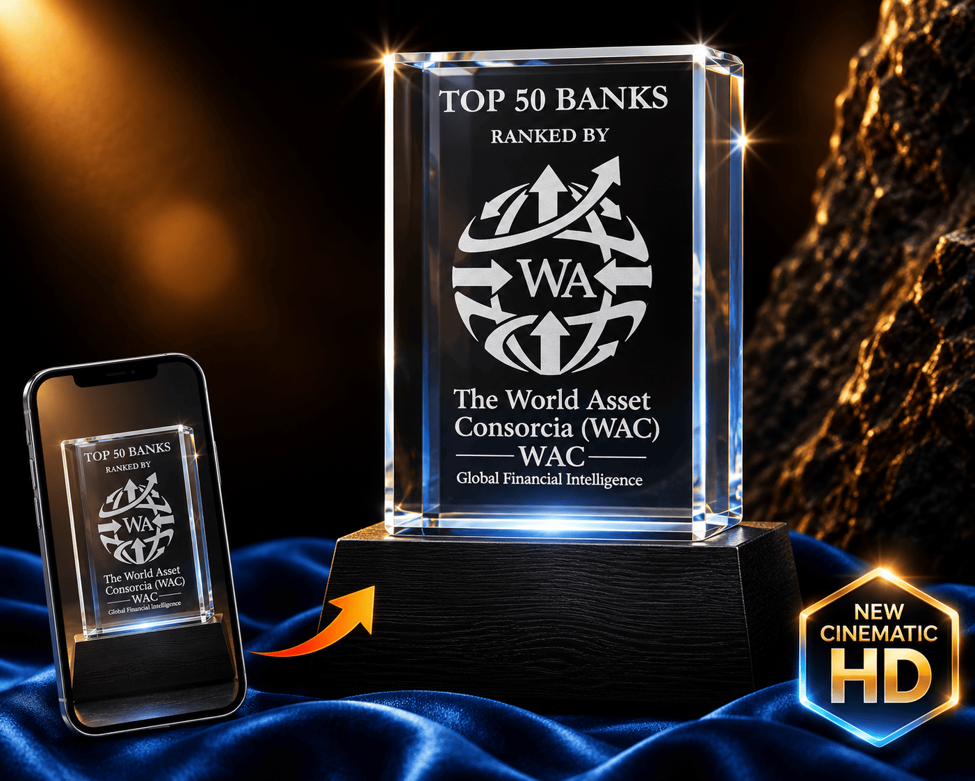 3D crystal rectangle photo engraving – signature corporate award, gold-tone display | Crystal 3D Pix