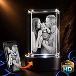 3D crystal rectangle (tall) photo engraving – baby keepsake, gold-tone display | Crystal 3D Pix