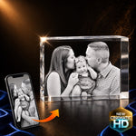 3D crystal rectangle (wide) photo engraving – baby keepsake, gold-tone display | Crystal 3D Pix