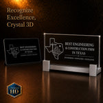 2D crystal wide plaque photo engraving – corporate award keepsake, gold-tone display | Crystal 3D Pix